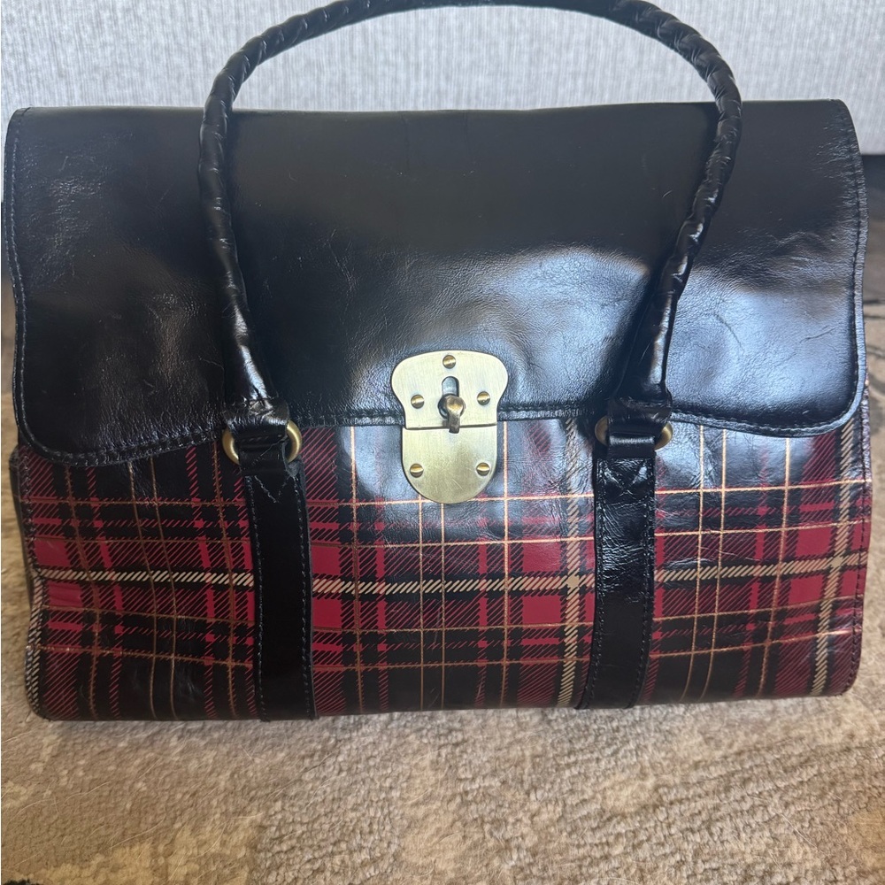Patricia Nash Vienna Leather Satchel Handbag with Gold Clasp